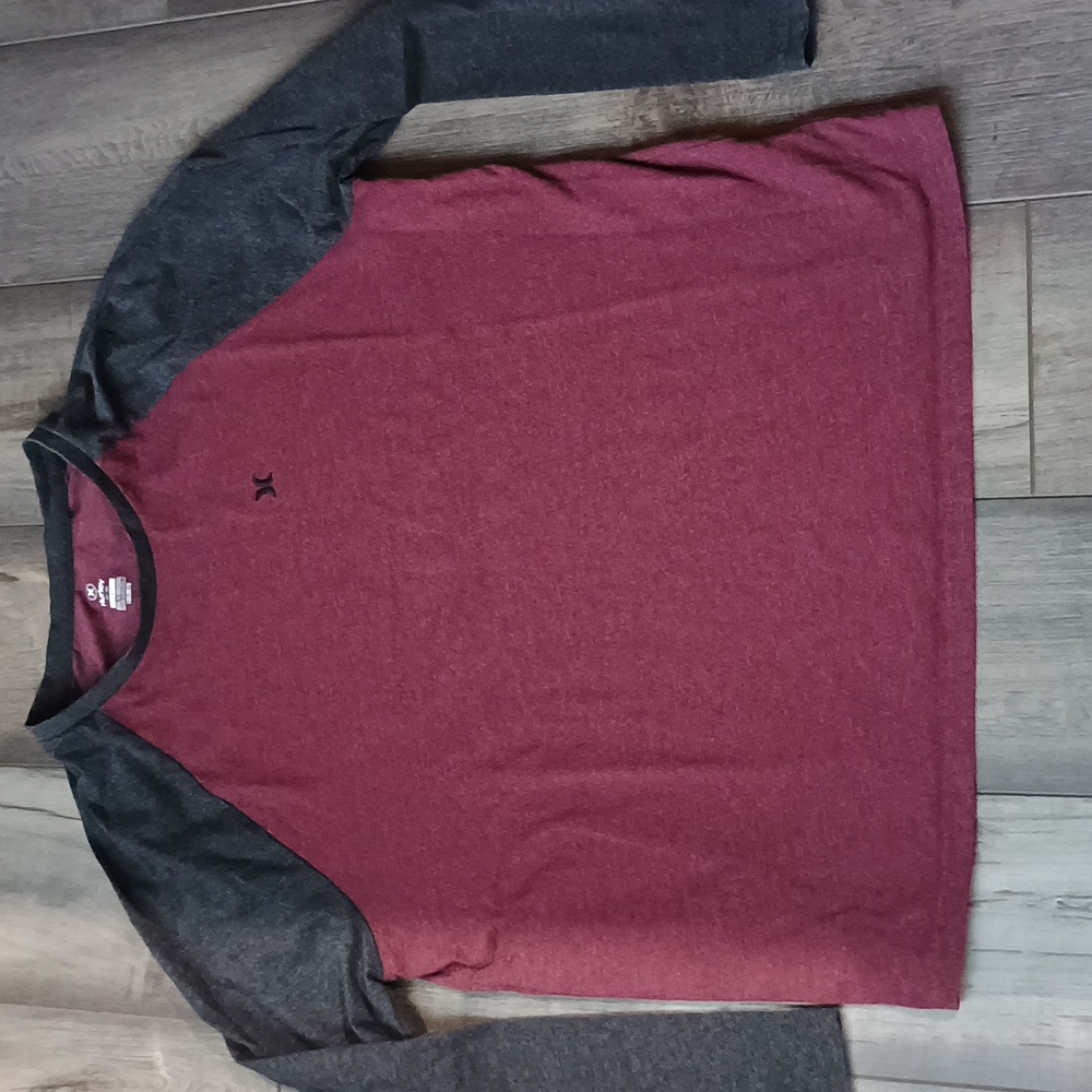 Hurley Men's Shirt L Maroon Black Raglan Long Sleeve Tee Baseball